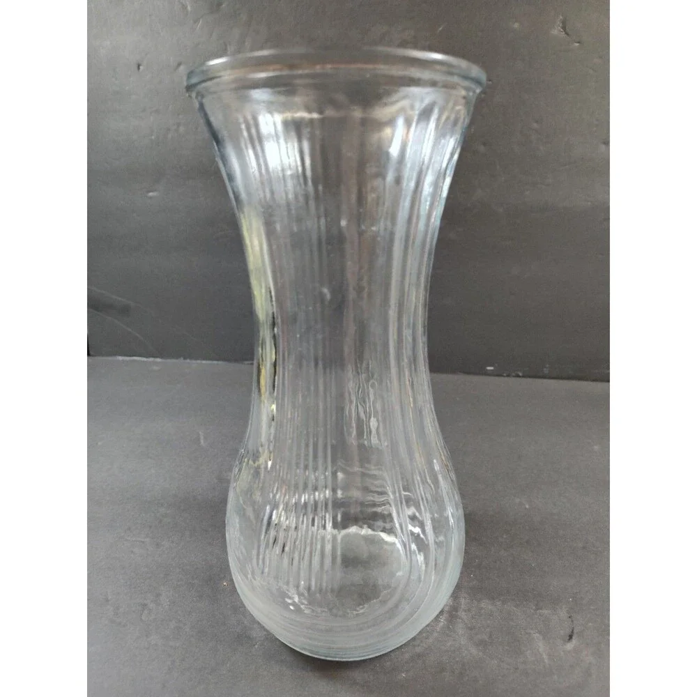 Vintage Hoosier Glass Vase 4087-B Clear Glass, Decorative Ribbed 9-3/4